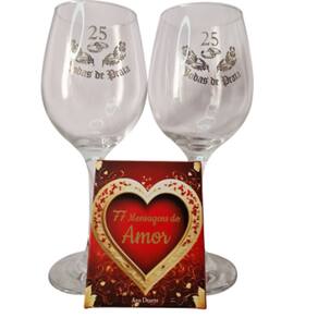 Kit Box do Amor + 2 Taças Bodas de Prata 25 Anos Casal Vinho
