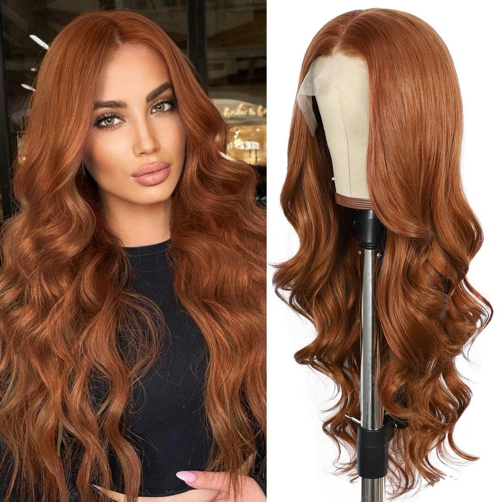 Perucas frontais de renda sintética SAPPHIREWIGS Ginger Wavy 66cm