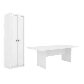 Escritório com Mesa para Computador Simples Com Armário 2 Portas Branco - FdECOR