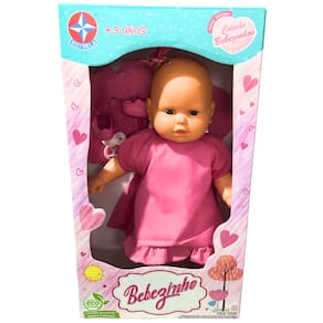 Boneca Bebezinho Newborn Reborn Vestido Rosa Choque Estrela