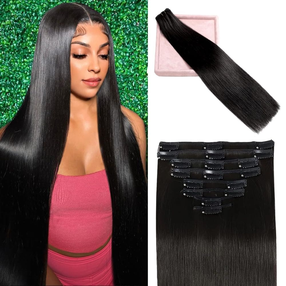 Extensões de cabelo Clip in POGINJA Real Human Hair 60cm 120g