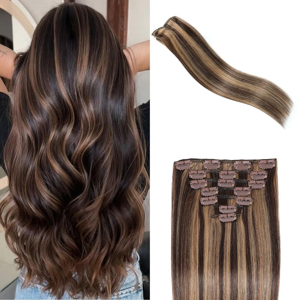 Clip in Hair Extensions Gampacy Real Human Hair 7 unidades 56 cm