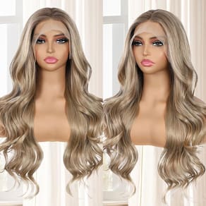 Peruca frontal de renda sintética BABEHERS Blonde Body Wave 66cm