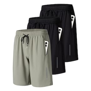 Shorts de treino Athletic Gym JWJ para homens, pacote com 3 unidades, pretos, 3GG
