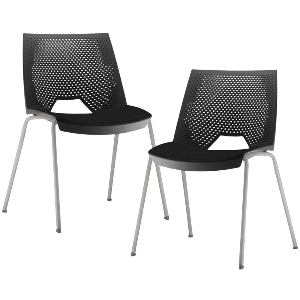 Kit 02 Cadeiras Empilhável Fixa Liked F02 Base Aço Cinza Preto - Lyam Decor