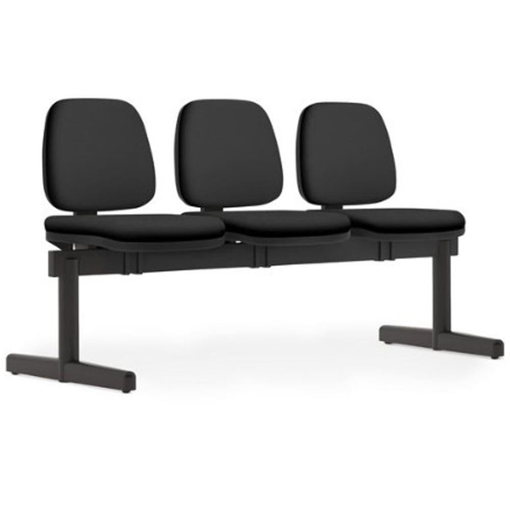 Cadeira Longarina 3 Lugares Recepção Sala de Espera Work F02 Crepe Preto - Lyam Decor