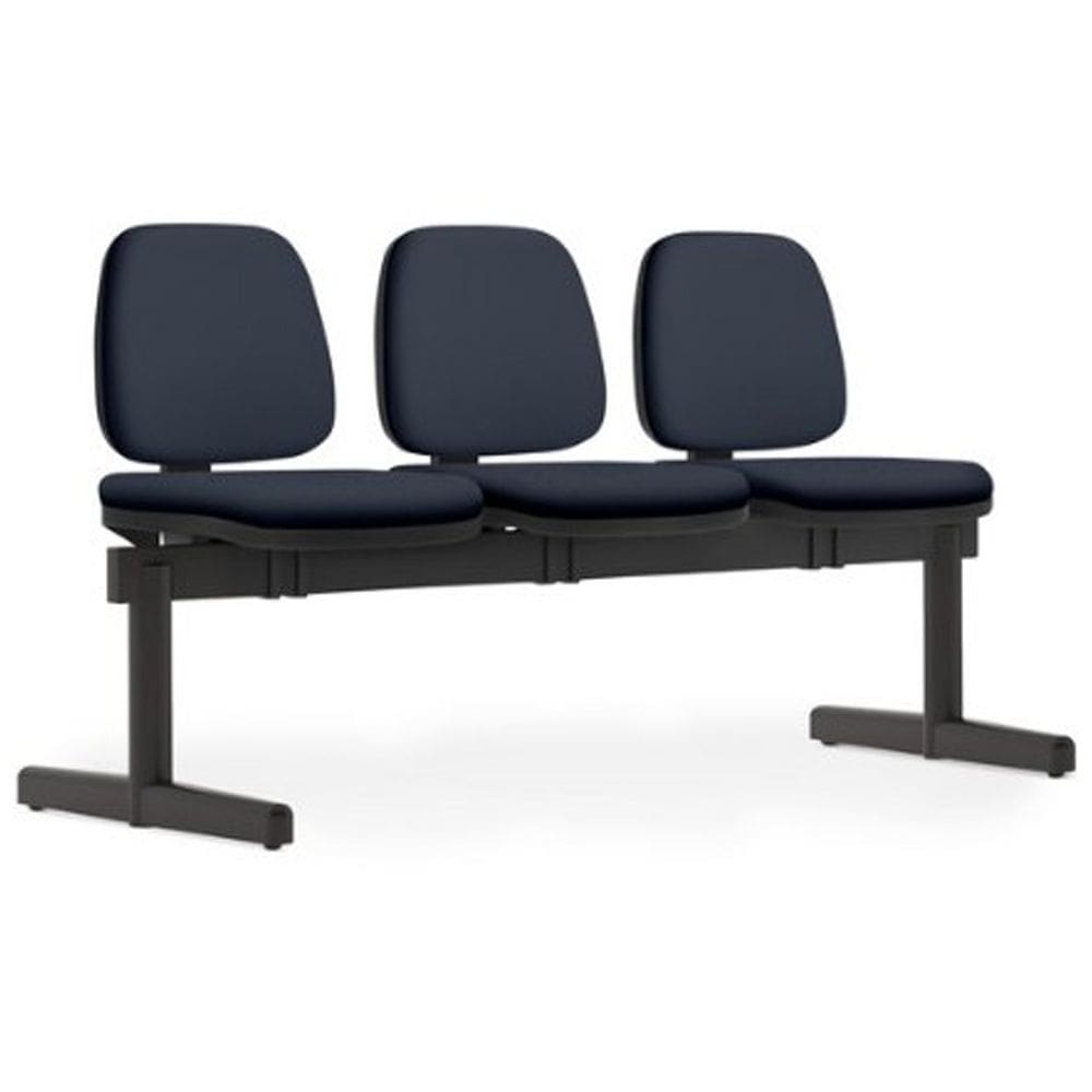 Cadeira Longarina 3 Lugares Recepção Sala de Espera Work F02 Sintético Azul - Lyam Decor