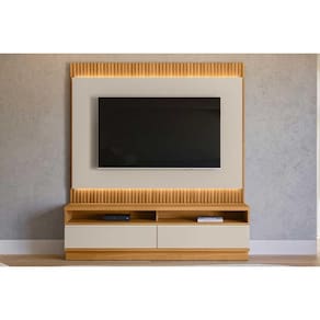 Estante p/ Sala até 70 Pol SP c/ 2 Gavetas 198x180cm Tauari/Off White Fosco - Linea Brasil