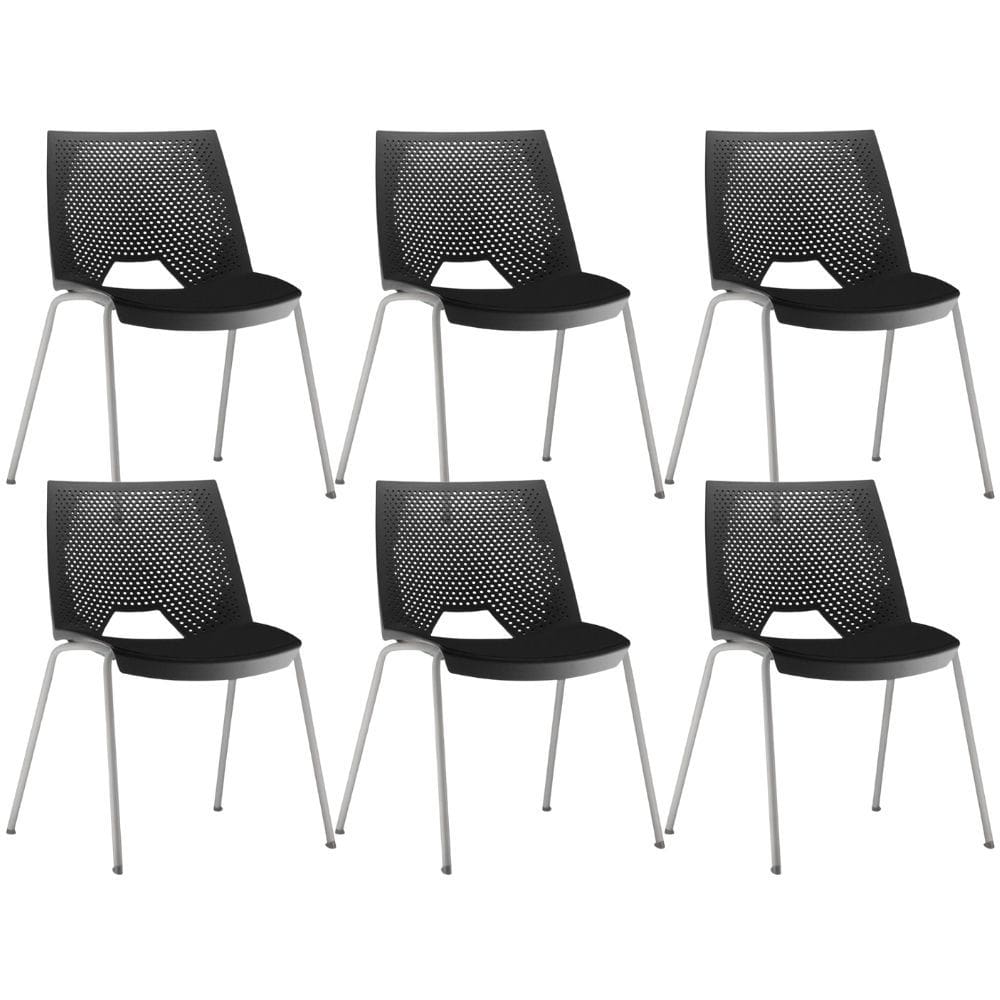 Kit 06 Cadeiras Empilhável Fixa Liked F02 Base Aço Cinza Preto - Lyam Decor