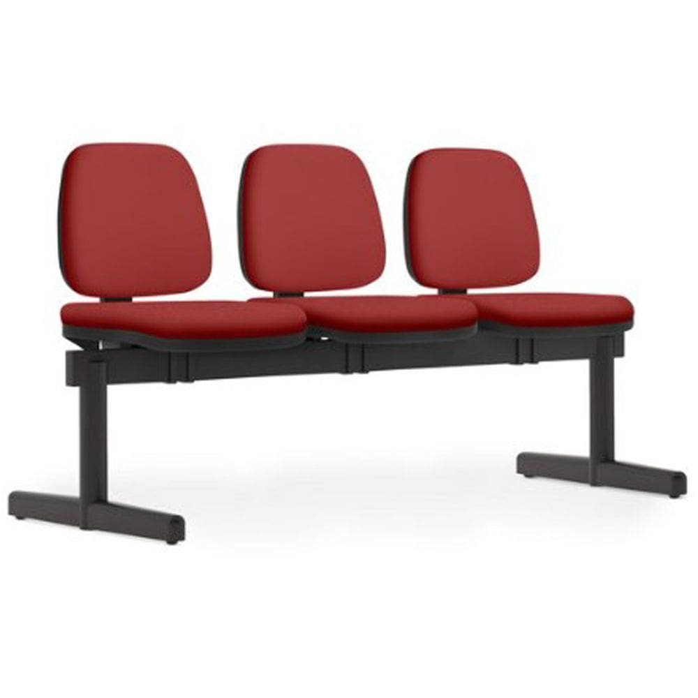 Cadeira Longarina 3 Lugares Recepção Sala de Espera Work F02 Sintético Vermelho - Lyam Decor