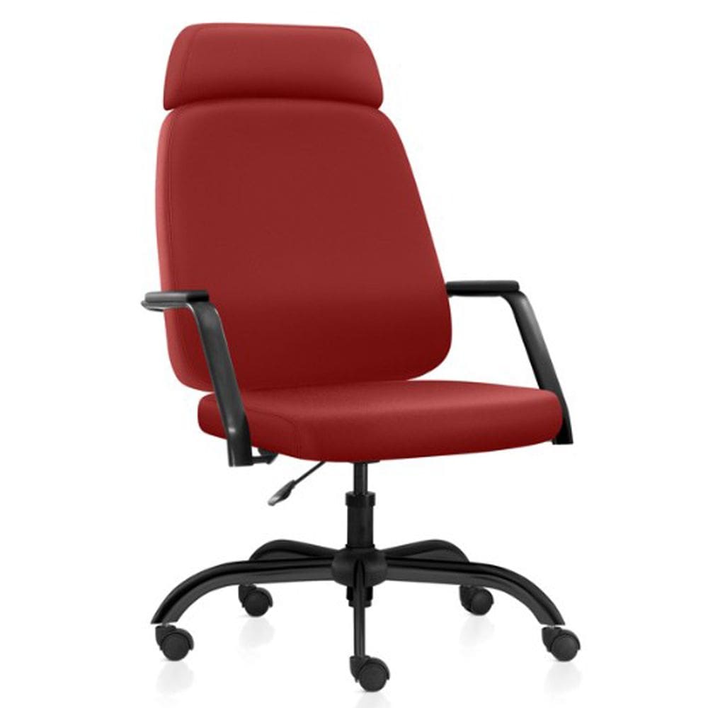 Cadeira de Escritório Giratória Diretor com Apoio de Cabeça Hub F02 Sintético Vermelho - Lyam Decor