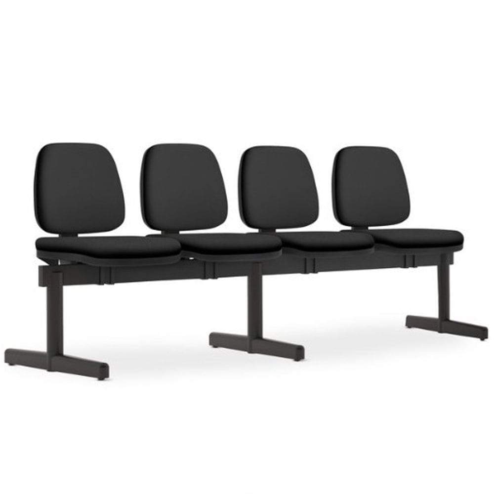 Cadeira Longarina 4 Lugares Recepção Sala de Espera Work F02 Crepe Preto - Lyam Decor