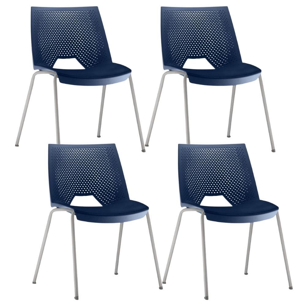 Kit 04 Cadeiras Empilhável Fixa Liked F02 Base Aço Cinza Azul - Lyam Decor