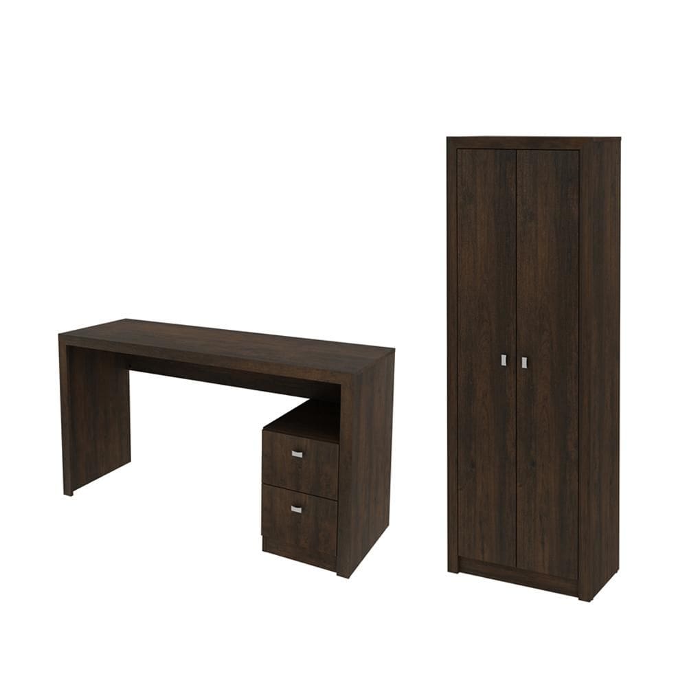 Escritório com Mesa para Computador 2 Gavetas Com Armário 2 Portas Rústico - FdECOR