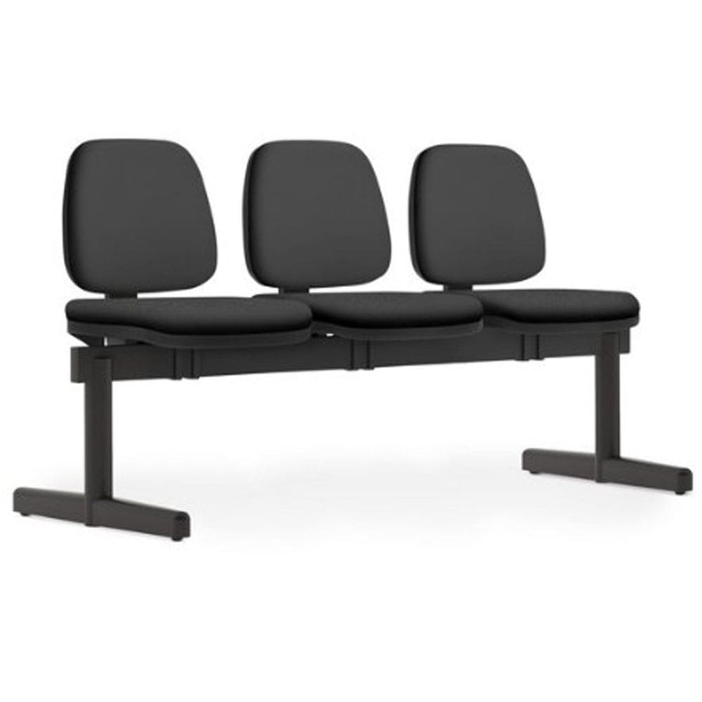 Cadeira Longarina 3 Lugares Recepção Sala de Espera Work F02 Sintético Preto - Lyam Decor