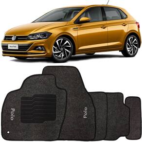 Jogo de Tapete Automotivo Carpete Polo 2018 à 2025 Soft Logo Bordado Grafite 5 Peças