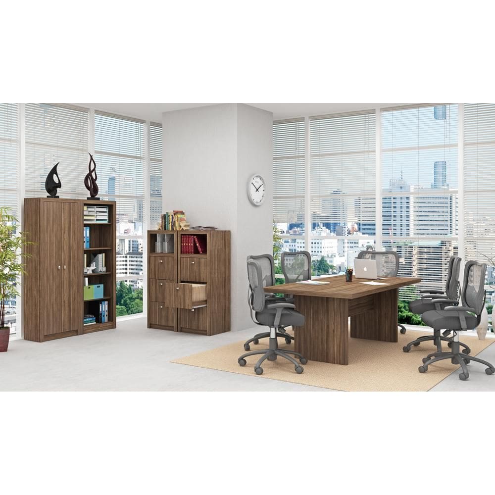 Escritório com Mesa para Computador, Estante e Gaveteiro Nogal - FdECOR
