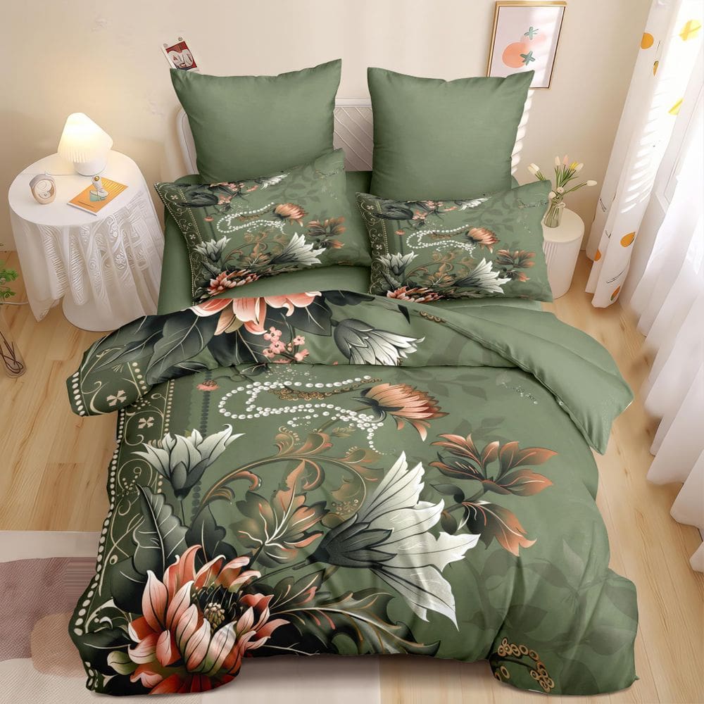 Conjunto de edredom Coutuechen Vintage Floral em tamanho real verde