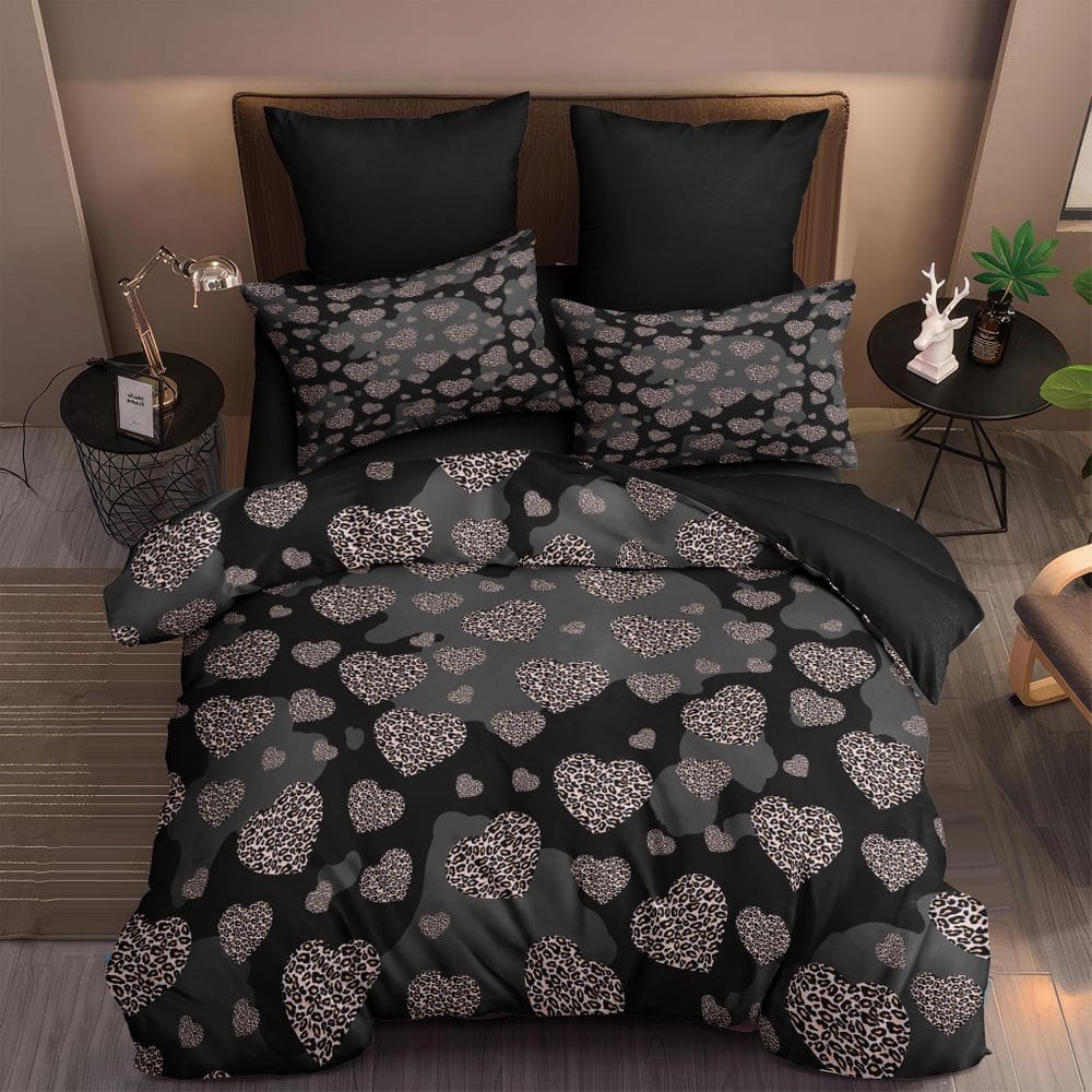 Conjunto de edredom Coutuechen Heart em tamanho real, preto, rosa, leopardo