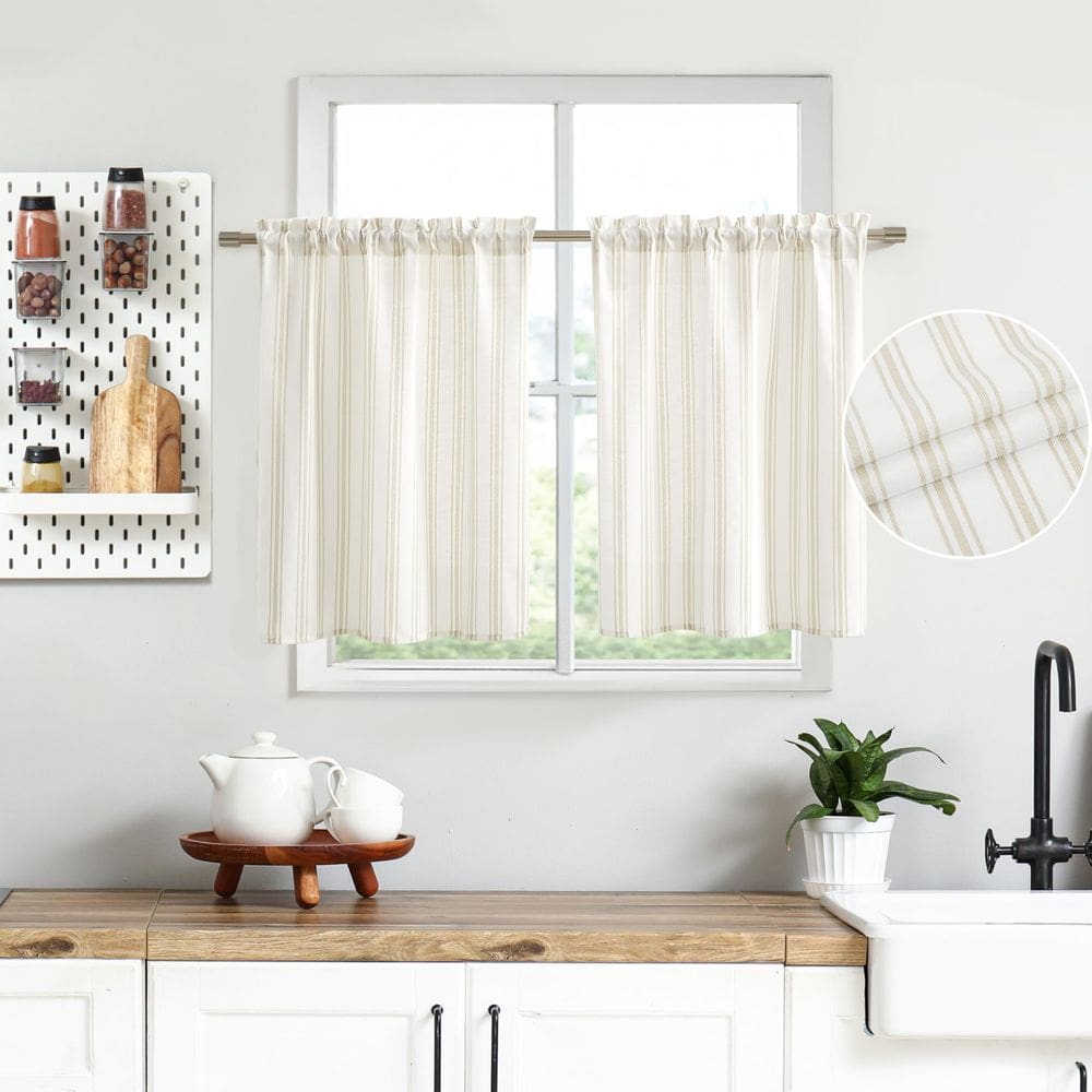 Cortinas ZJDECOR Farmhouse Kitchen 90x60cm branca/bege 2 peças