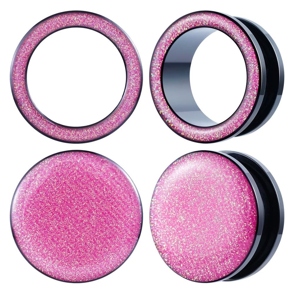 Medidores de ouvido POBAISITER Shiny Glitter Resina de Aço Inoxidável 4 unidades