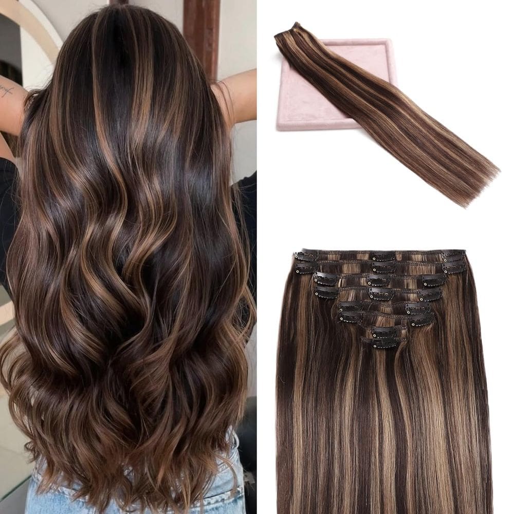 Extensões de cabelo Clip in POGINJA Real Human Hair 40cm 90g