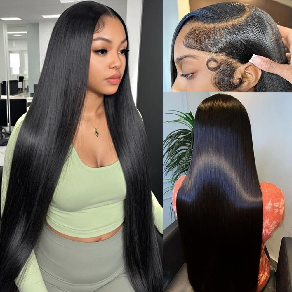 Peruca frontal de renda FLOLIFE 13x6 Straight Human Hair 22&quot;