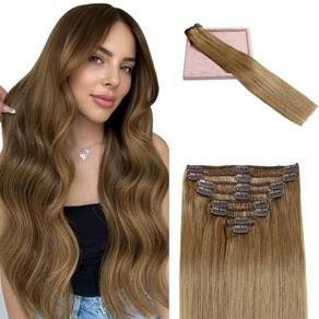 Extensões de cabelo Clip in POGINJA Real Human Hair 18 polegadas 100g