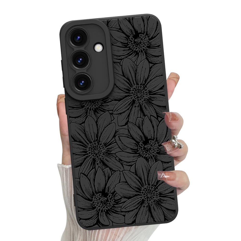 Capa de telefone MZELQ Silicone Black Floral Samsung Galaxy S25