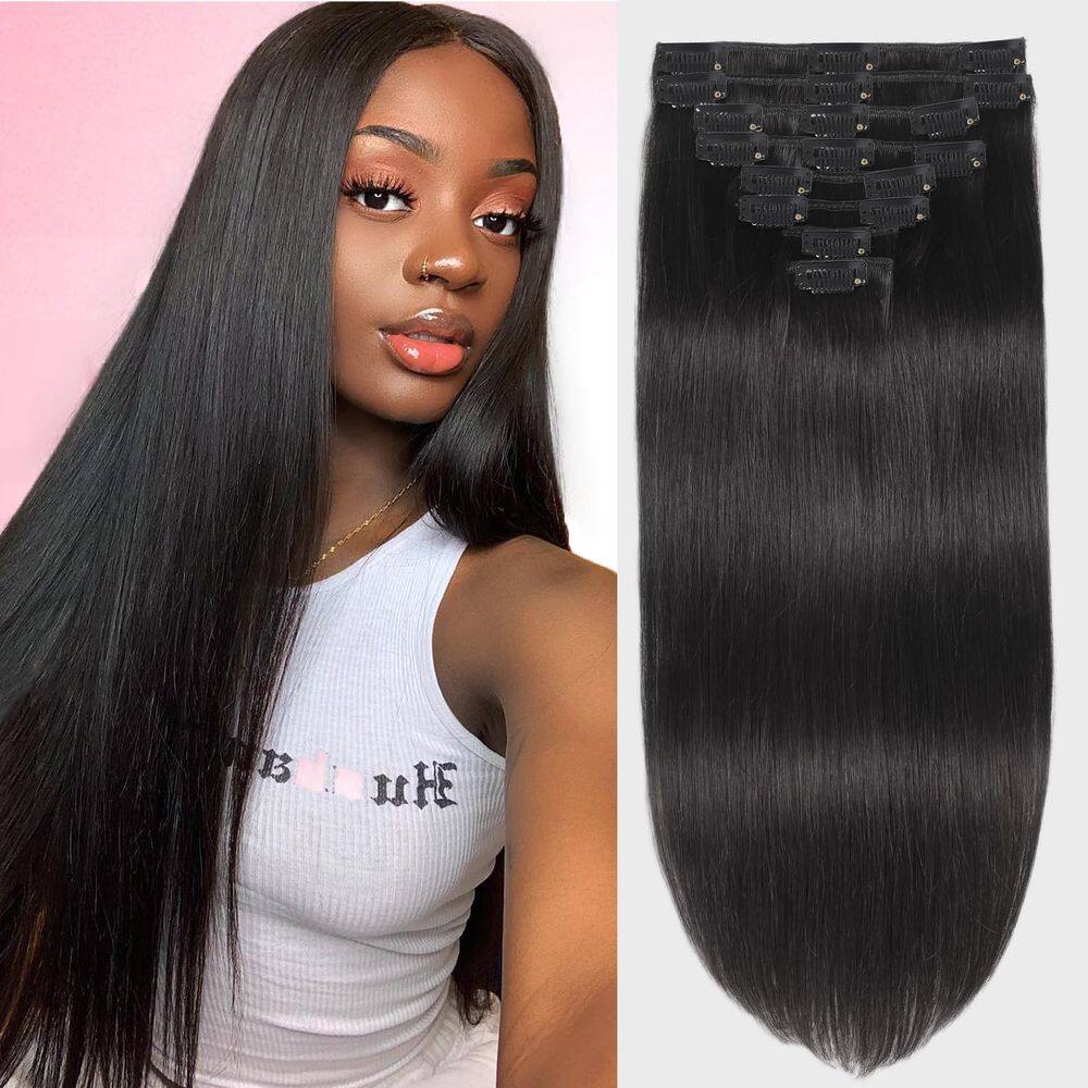Extensões de cabelo FZV Natural Black 60 cm 125 g 8 unidades Clip in