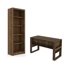 Escritório com Mesa para Computador Simples Com Armário Prateleiras Portas Nogal - FdECOR