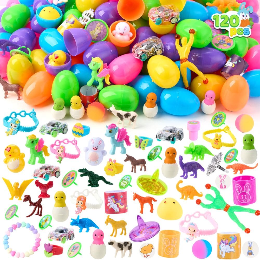 Ovos de Páscoa pré-preenchidos JOYIN 120 unidades com brinquedos e adesivos no interior