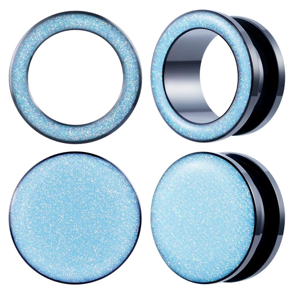 Medidores de ouvido POBAISITER Shiny Glitter Resina de Aço Inoxidável 4 unidades