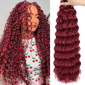 Braiding Hair Eerya Long Curly 18 polegadas cor de vinho, 4 pacotes