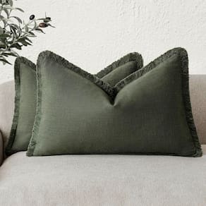Capas de almofada Findtower Linen Fringe Verde oliva escuro