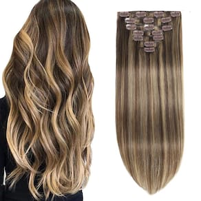 Extensões de cabelo Clip in Gampacy 40cm 120g castanho chocolate