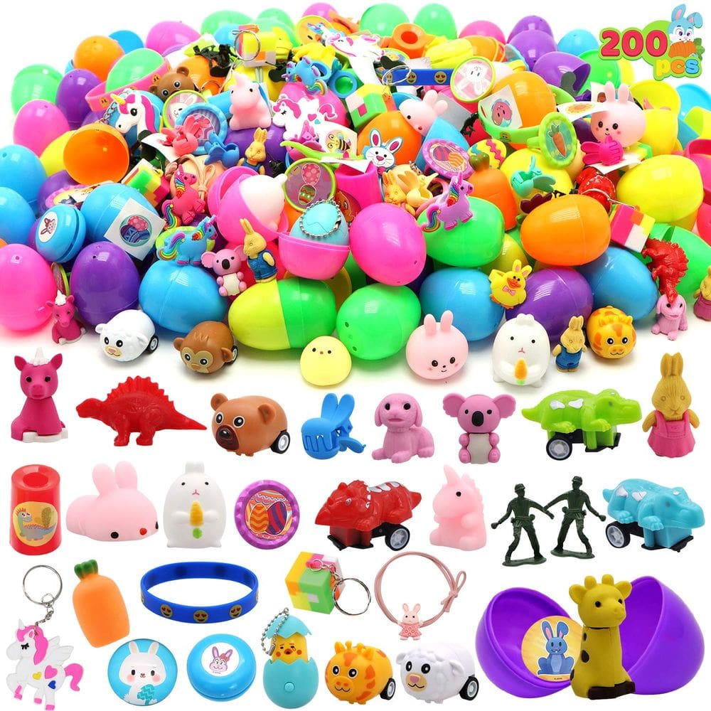 Ovos de Páscoa pré-preenchidos JOYIN 200 unidades com brinquedos e adesivos