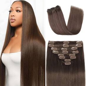 Extensões de cabelo Tebelove Clip em cabelo humano 100% real de 24"
