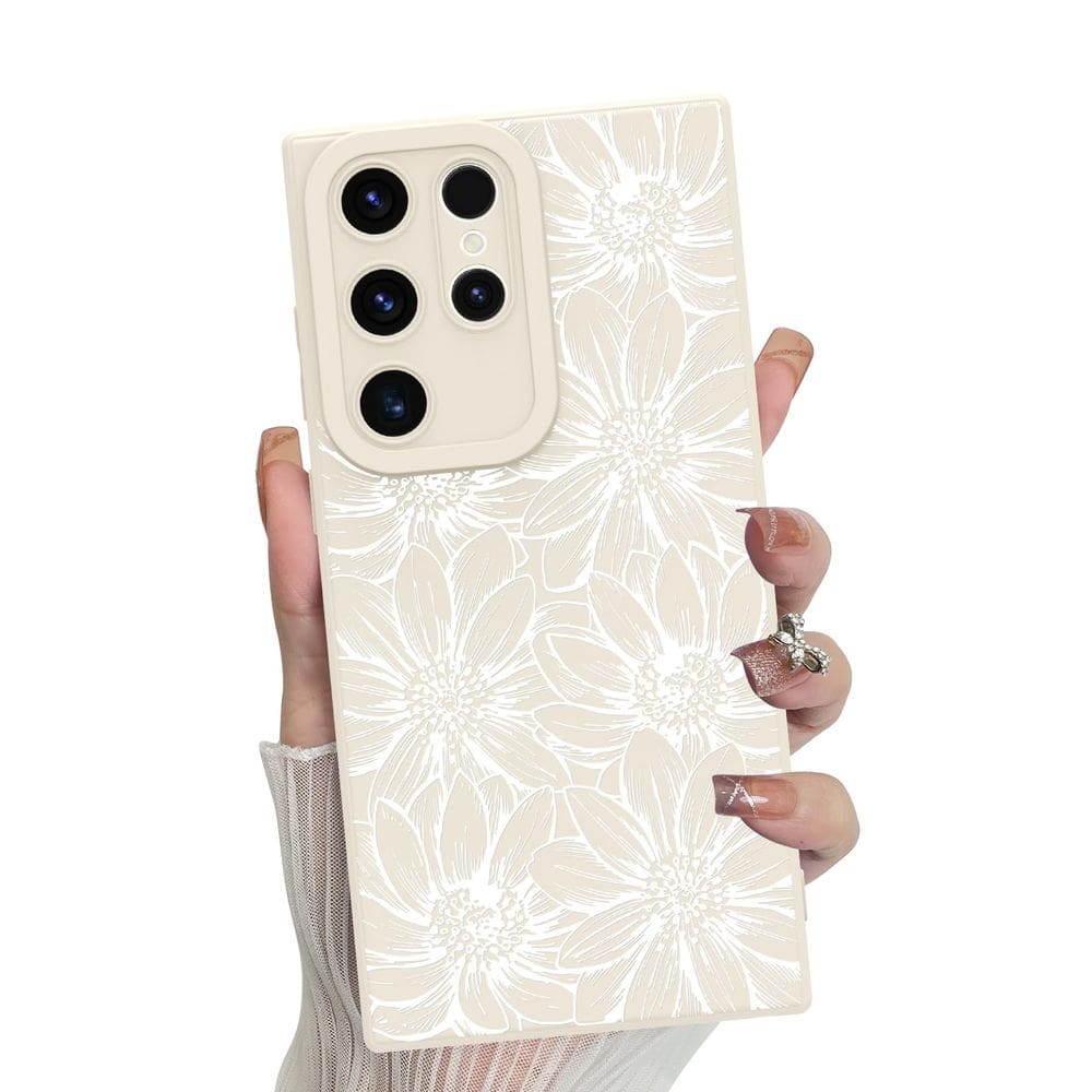 Capa de telefone MZELQ Silicone Branca Floral Samsung Galaxy S23 Ultra