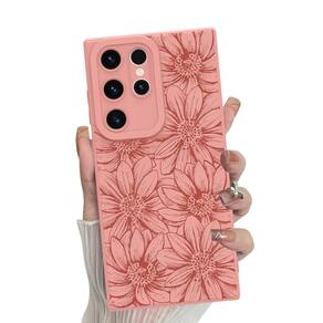 Capa de telefone MZELQ Silicone Rosa Floral Samsung Galaxy S22 Ultra