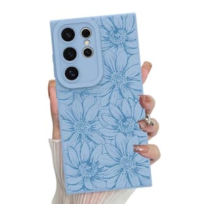 Capa de telefone MZELQ Silicone Azul Floral Samsung Galaxy S24 Ultra