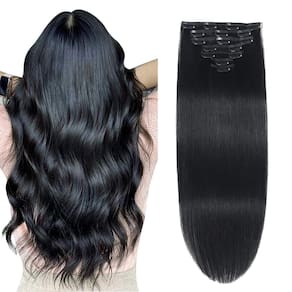 Extensões de cabelo Clip in Gampacy Real Human Hair 40 cm Jet Black