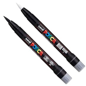 Conjunto de caneta artística Paint Marker Uni Posca PCF-350 com ponta de pincel em preto e branco