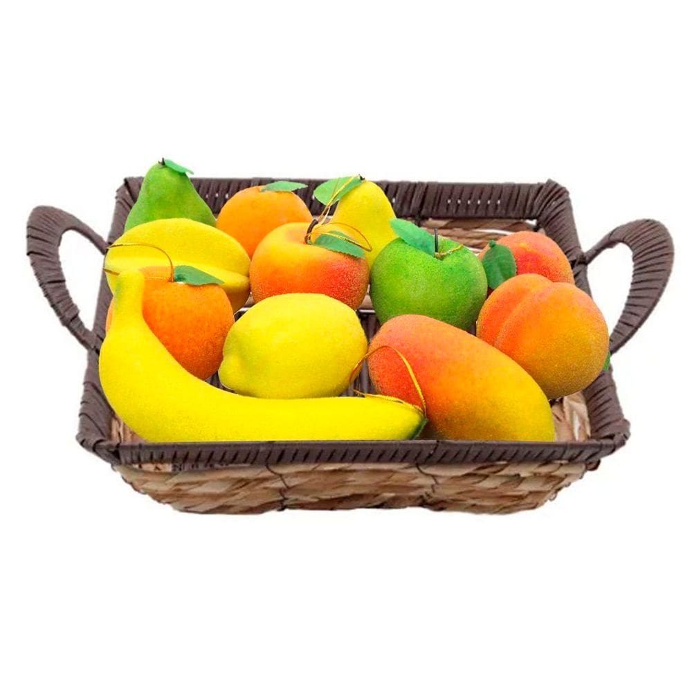 Kit Cesto Multiuso Porta Frutas Palha Fruteira Com Alça 32cm