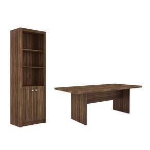 Escritório com Mesa para Computador Simples Com Armário Pareteleira 2 Portas Nogal - FdECOR