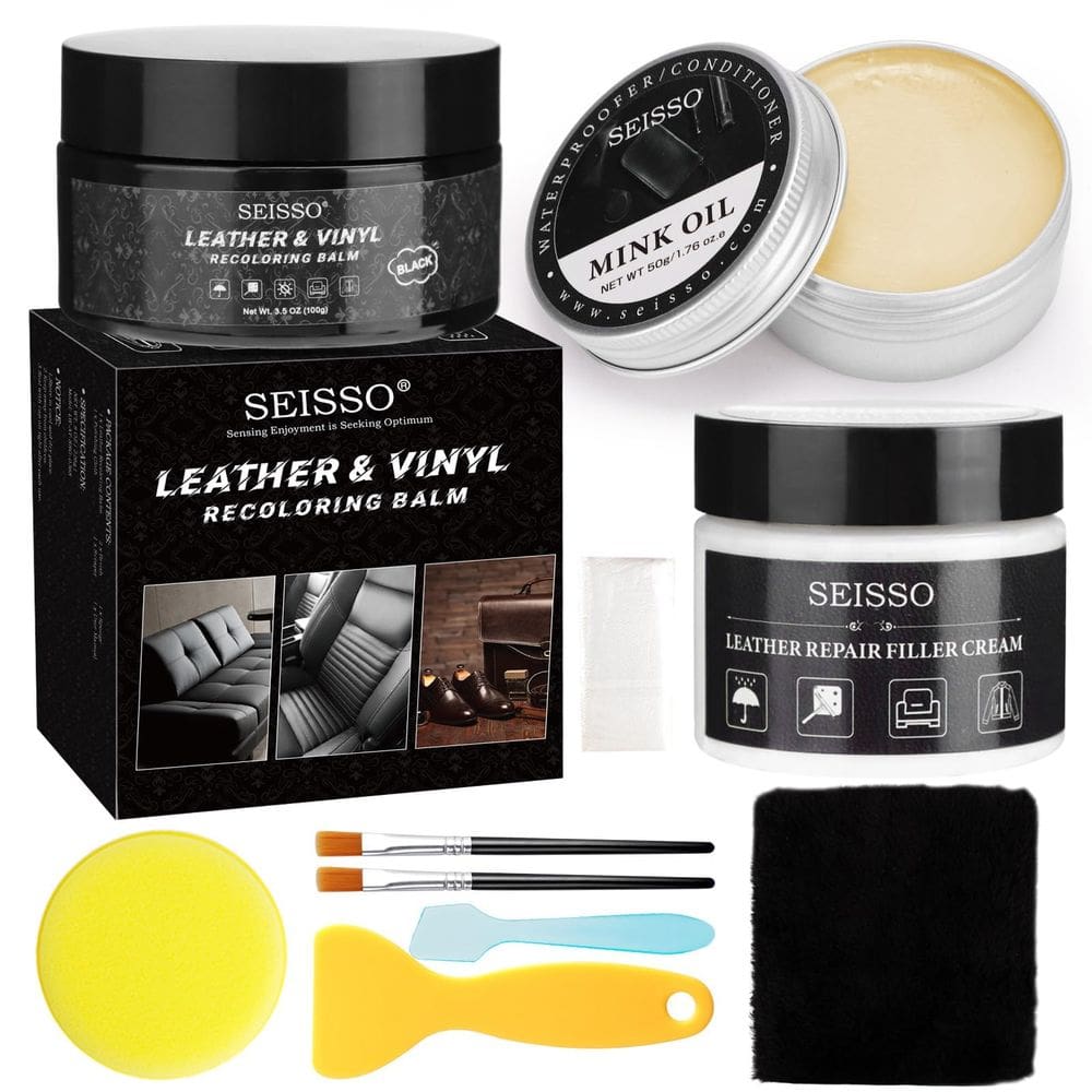 Kit de reparo de couro SEISSO para móveis com óleo de vison preto