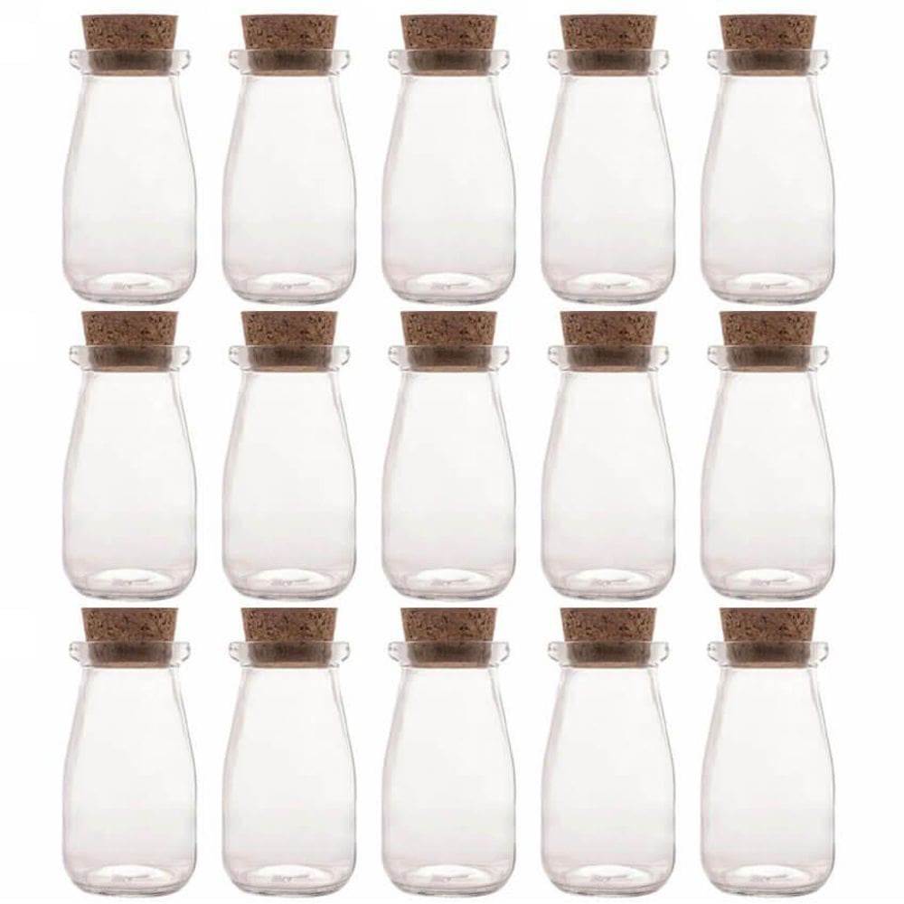 Kit 15 Mini Potes Tampa Rolha 100ml Vidro Lyor Lembrancinhas Porta Mantimentos Decorativo