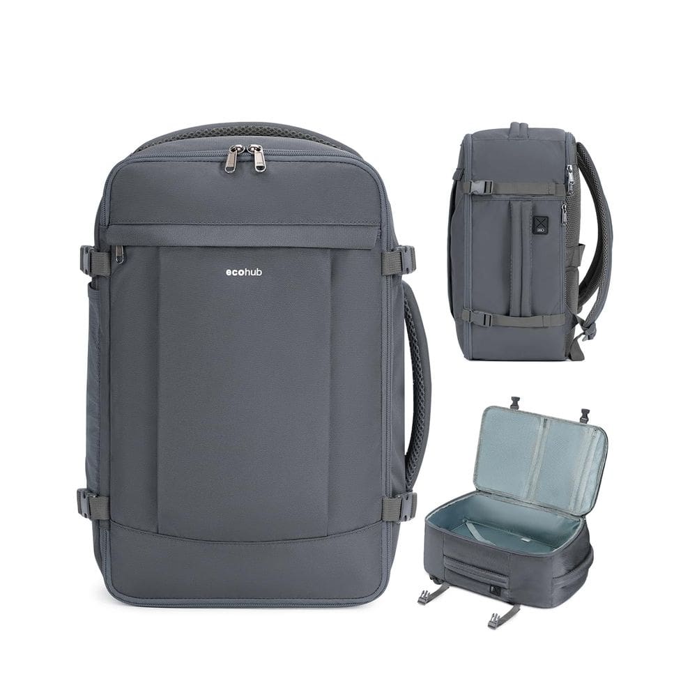 Mochila ECOHUB Travel 30L com carregamento USB para laptop de 15,6" cinza