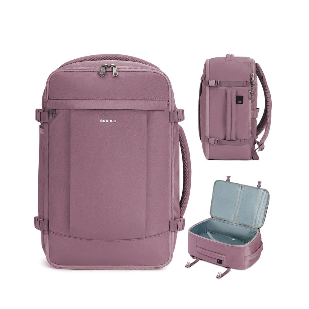 Mochila de viagem ECOHUB para mulheres 30L com carregamento USB rosa