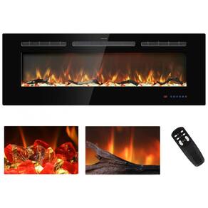 Lareira Elétrica de Embutir A44x121L com Controle Remoto, Tela Sensível ao Toque e Chamas Multicoloridas, 110V 1500W, Kentsky, Preta